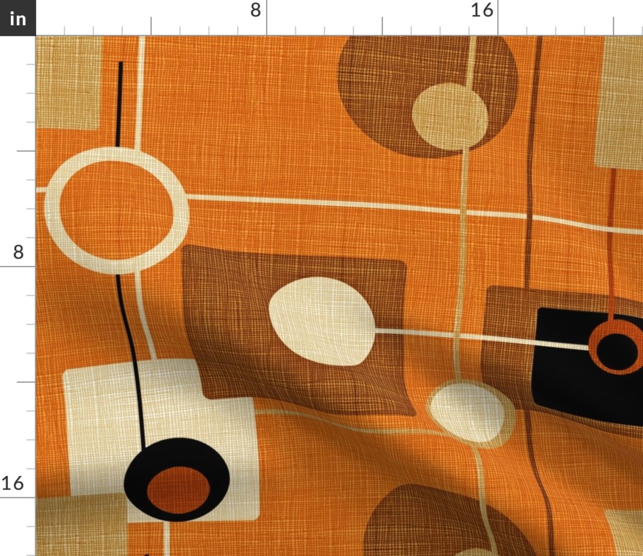 Orbs Squares Orange Atomic Vintage Pattern Fifties Brown Mid Century Modern Rustic Retro Decor Geometric Abstract Custom Printed Fabric by Spoonflower Various Fabrics by the Yard or Fat Quarter